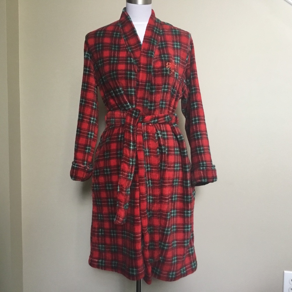 Like New RALPH LAUREN red tartan plaid Fleece robe S